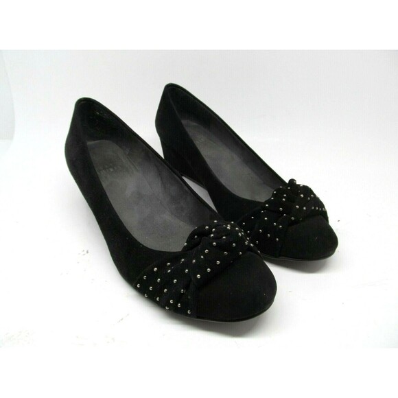 Stuart Weitzman Womens Black Suede Metal Beaded Knot Bow Size US 6 B - Picture 1 of 6